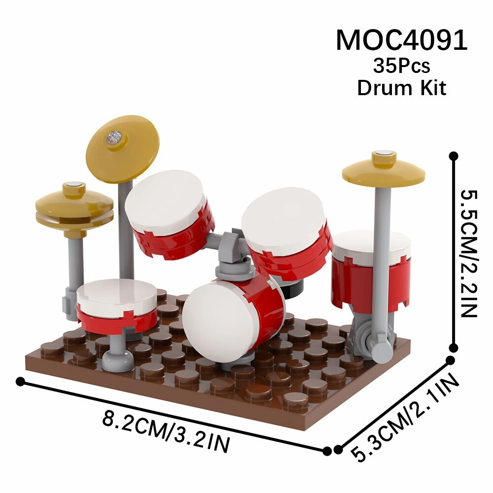 MOC4091 City Series Drum Kit Musical Instrument Set MOC Furniture Building Block Toy For Children Boys Creative Gift Friends DIY