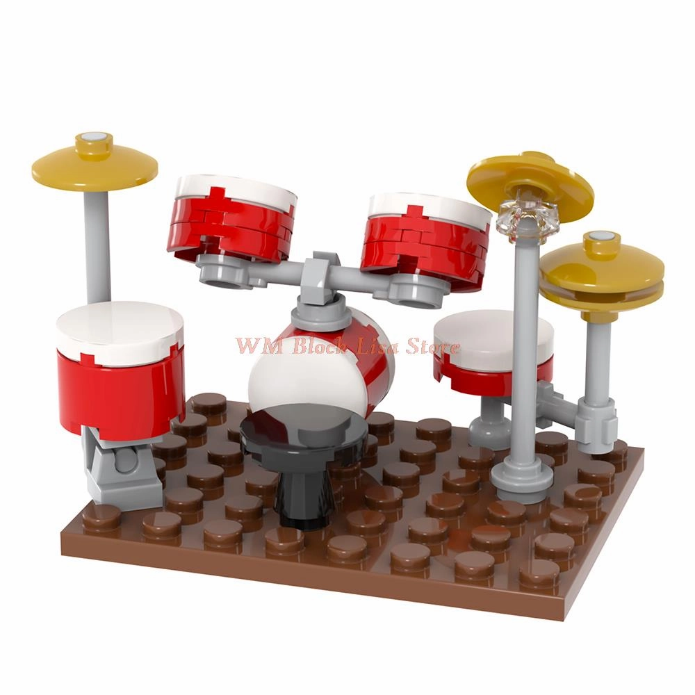 MOC4091 City Series Drum Kit Musical Instrument Set MOC Furniture Building Block Toy For Children Boys Creative Gift Friends DIY