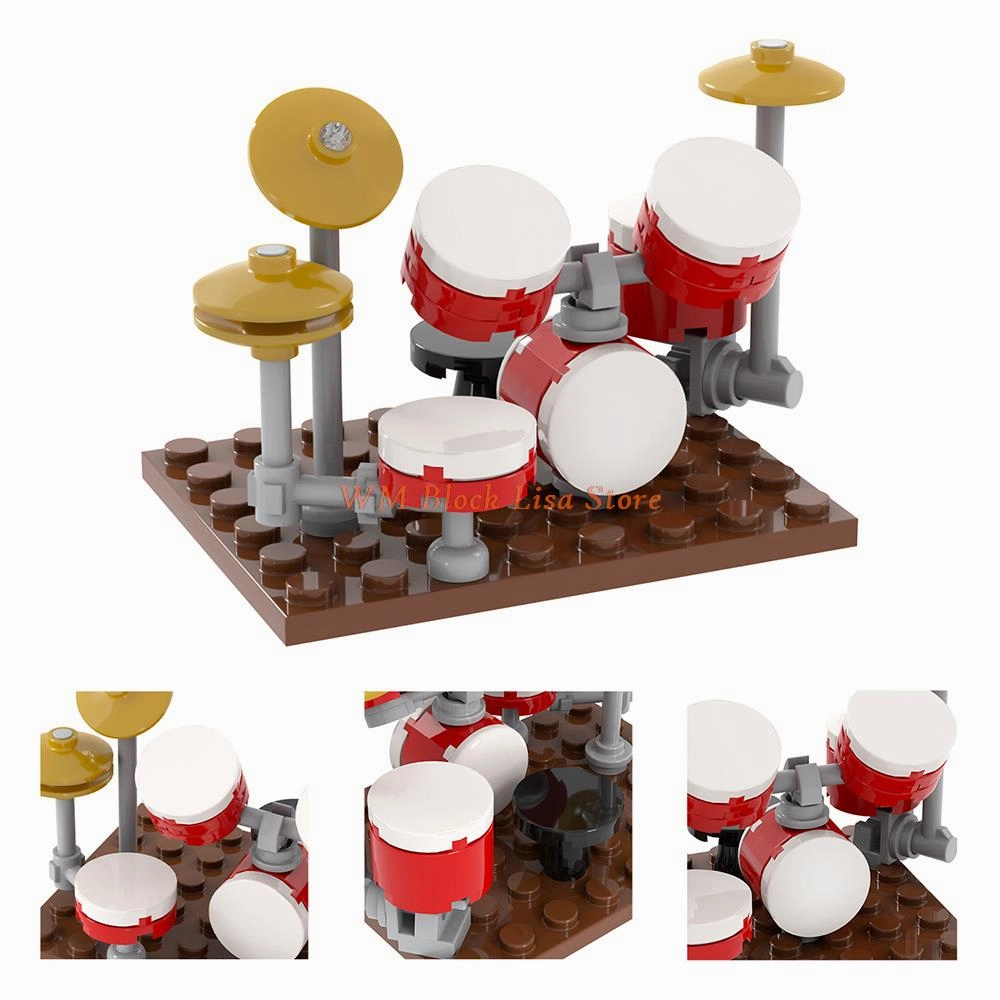 MOC4091 City Series Drum Kit Musical Instrument Set MOC Furniture Building Block Toy For Children Boys Creative Gift Friends DIY