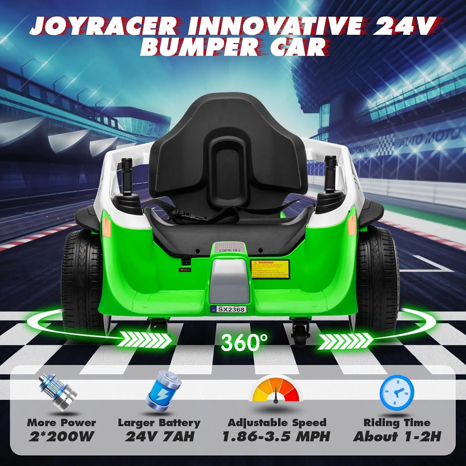 MOEYURO Ride On Bumper Car for Kids, 3.5MPH Max, 24V Electric Bumping Toy W/Parent Remote,3-Speed,360°Spin，Bluetooth Music, Electric Bumping Car for Kids Toddlers