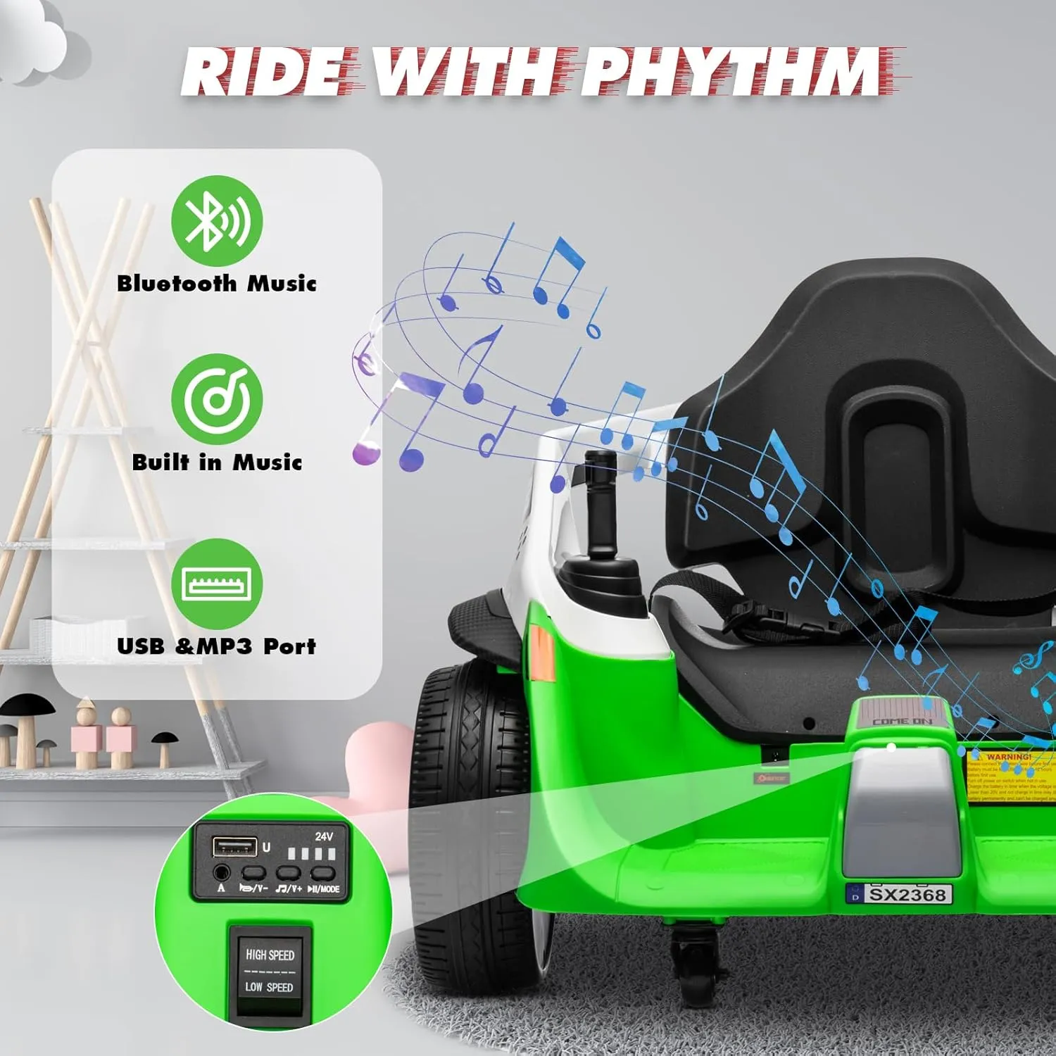 MOEYURO Ride On Bumper Car for Kids, 3.5MPH Max, 24V Electric Bumping Toy W/Parent Remote,3-Speed,360°Spin，Bluetooth Music, Electric Bumping Car for Kids Toddlers
