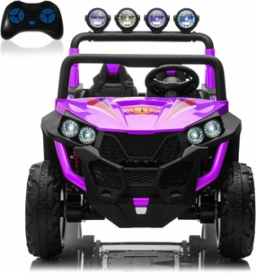 MOLACHI 4WD Kids Ride on Car Truck, 2 Seater Children Electric Cars, Soft Start 24V Kid Remote Control Vehicles, 3 Speeds, LED Lights, 2 Shock Absorbers, Bluetooth, Music & Horn -Purple