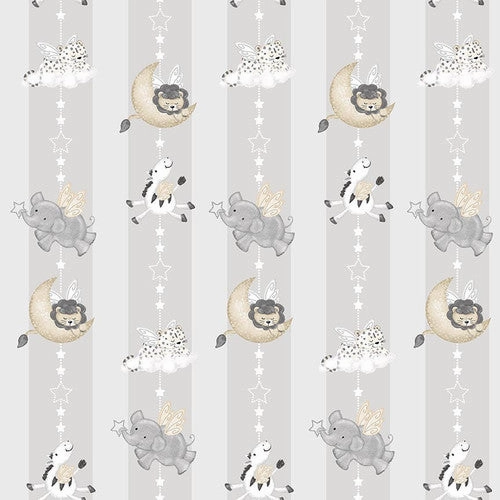 Moonlit Dreams Animal Stripe Pearl Light Gray Victoria Hutto Studio E Cotton Fabric