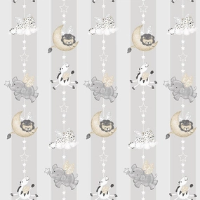 Moonlit Dreams Animal Stripe Pearl Light Gray Victoria Hutto Studio E Cotton Fabric