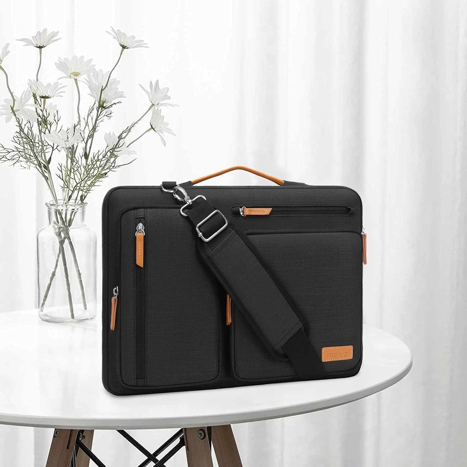 MOSISO 360 Protective Laptop Shoulder Bag,15-15.6 inch Computer Bags Compatible with MacBook Pro 16 inch, HP, Dell, Lenovo, Asus Notebook,Side Open Messenger Bag with 4 Zipper Pockets, Black