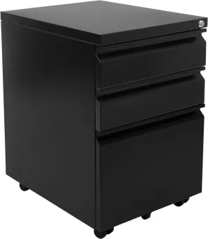 Mount-It! 3 Drawer File Cabinet with Lock and Wheels, Under Desk Storage Filing Pedestal for Home Office, No Assembly Small Rolling File Cabinet for Legal, Letter, and A4 Files in Black