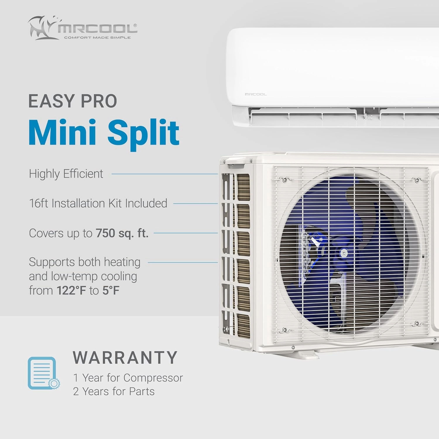 MRCOOL 18,000 BTU Split Air Conditioner Heat Pump System w/Heating & Cooling, EasyPro - Indoor Air Conditioning Unit for Home, Office, and Commercial Space