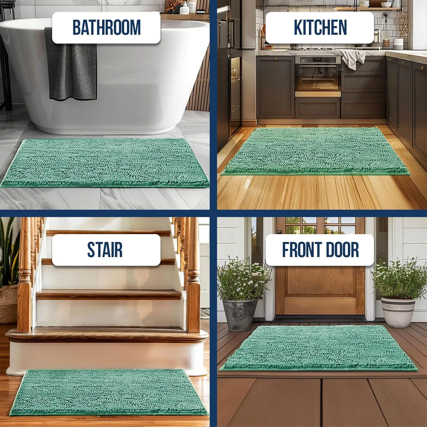 Muddy Mat Chenille Bathroom Rugs Quick Dry Microfiber Mats Non Slip Washable, Extra Thick, Soft and Highly Absorbent Bath Mats for Bathroom, Kitchen, and Shower Floor - Seafoam Green Large 35"X24"