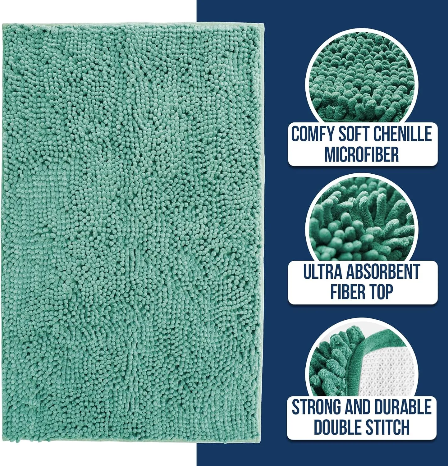 Muddy Mat Chenille Bathroom Rugs Quick Dry Microfiber Mats Non Slip Washable, Extra Thick, Soft and Highly Absorbent Bath Mats for Bathroom, Kitchen, and Shower Floor - Seafoam Green Large 35"X24"