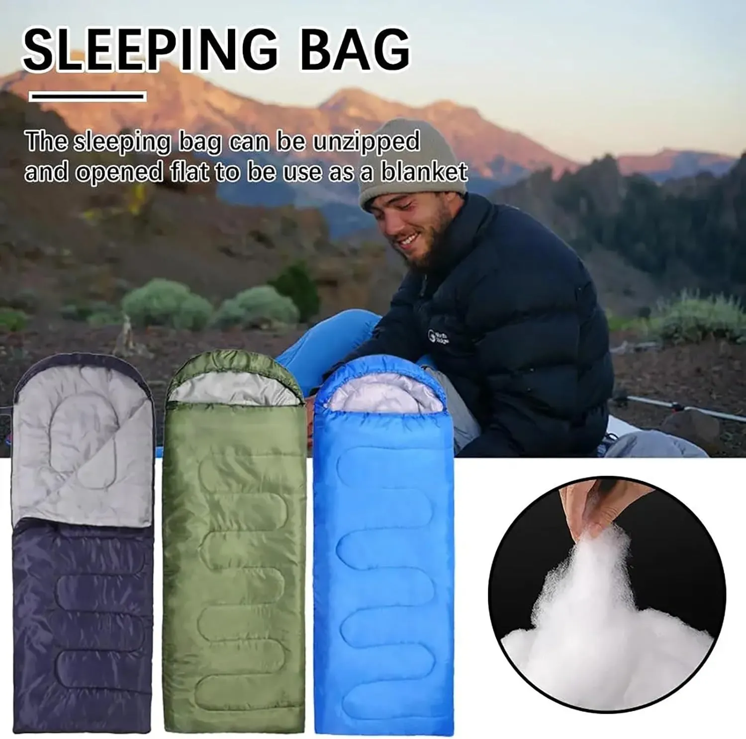Multi-Purpose Envelope Sleeping Bag, Ultralight Carry Bag, Soft, Thick and Warm, for Outdoor Camping, Travel, Hiking with Compression Bags