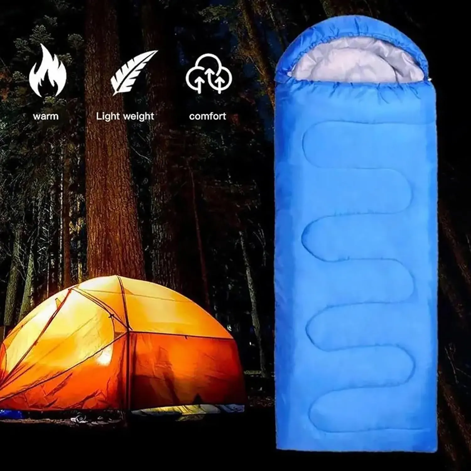 Multi-Purpose Envelope Sleeping Bag, Ultralight Carry Bag, Soft, Thick and Warm, for Outdoor Camping, Travel, Hiking with Compression Bags