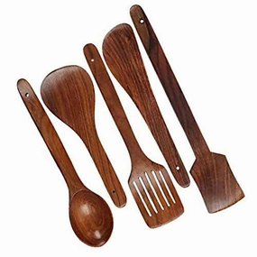 Multispace Essential Wooden Utensil Non-Stick Cooking & Serving Spoons (Set: 5-Piece)