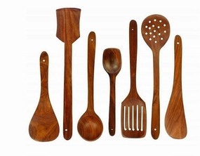 Multispace Wooden Serving & Cooking Utensil Spoons for Your Kitchen (7-Piece,Brown)
