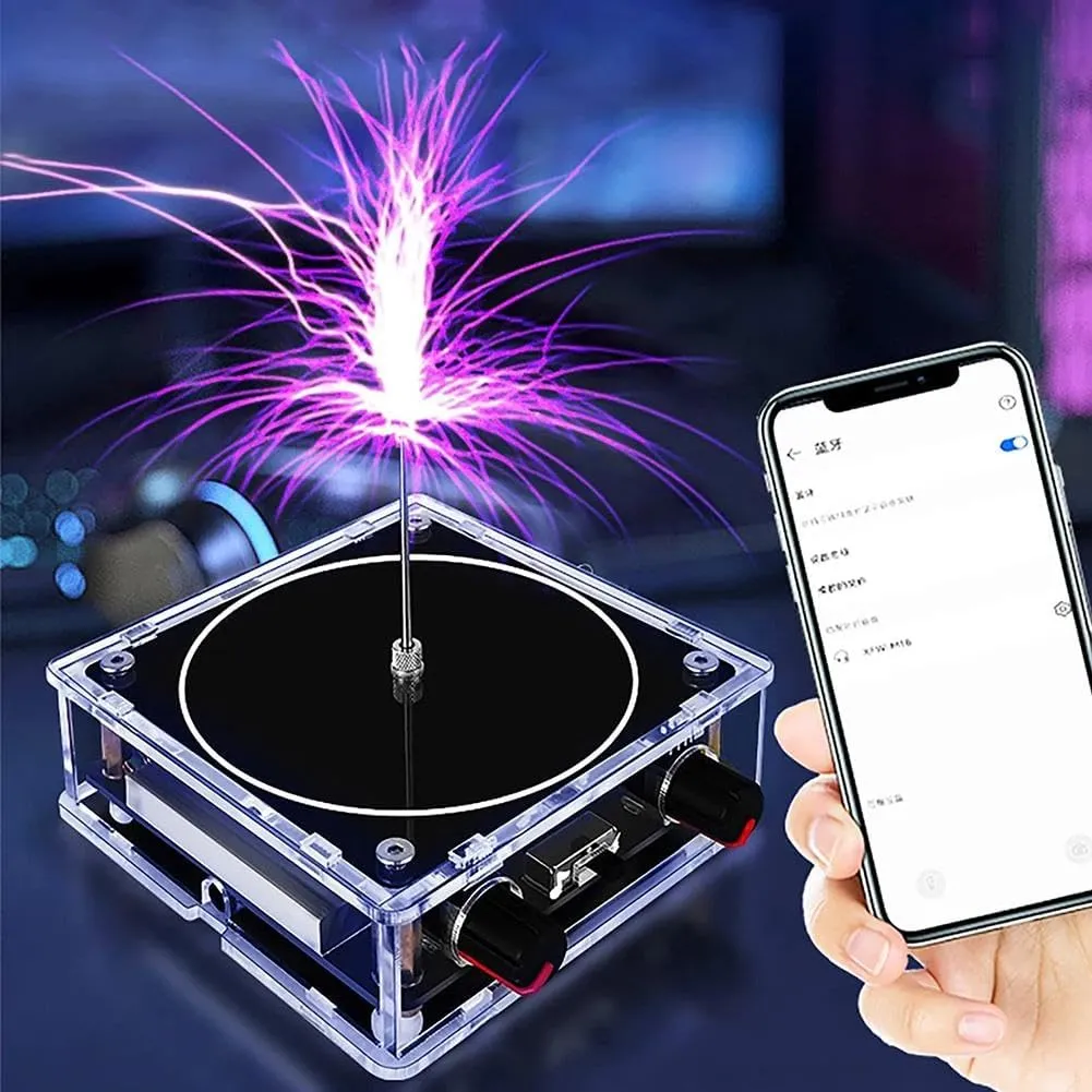 Musical TES la Coil,Bluetooth Music TES la Coil,Touchable Artificial Lightning Spark Arc Generator,Wireless Transmission Experiment Model, Science Teaching Experiment Tool Desktop Toy