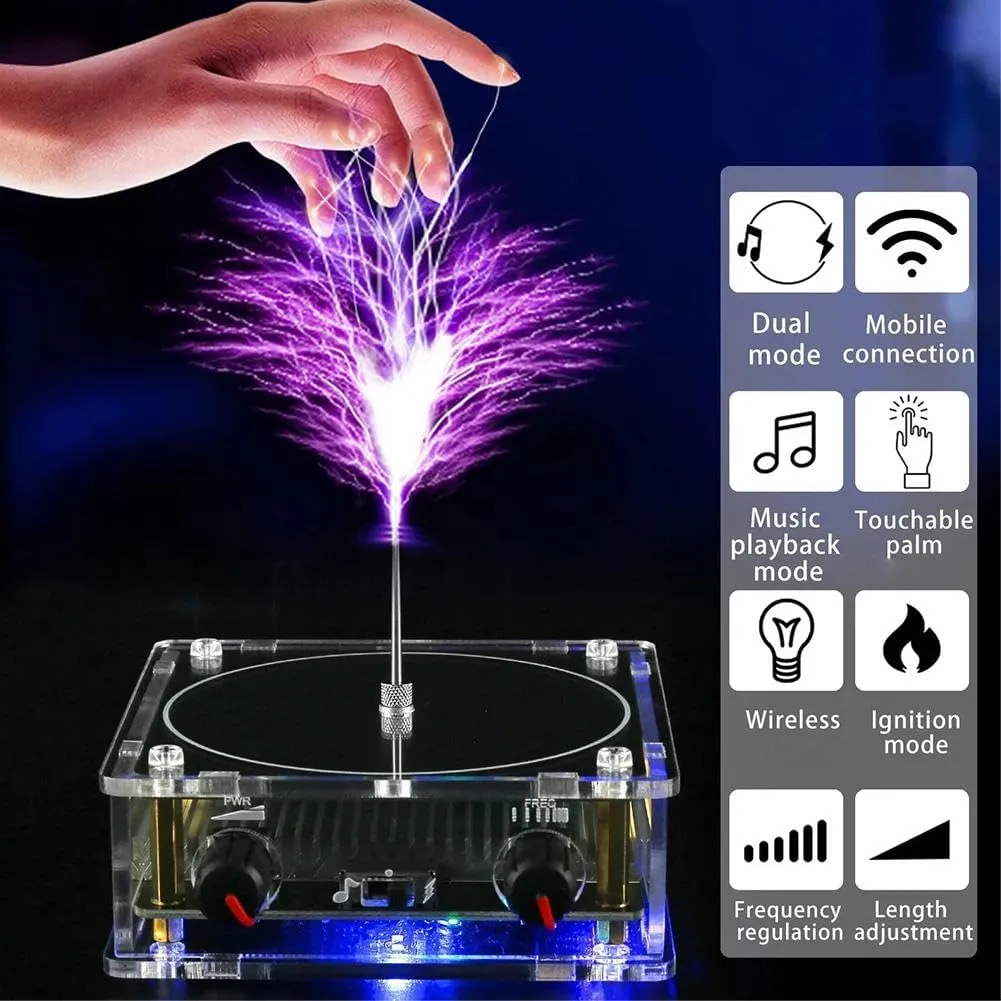 Musical TES la Coil,Bluetooth Music TES la Coil,Touchable Artificial Lightning Spark Arc Generator,Wireless Transmission Experiment Model, Science Teaching Experiment Tool Desktop Toy