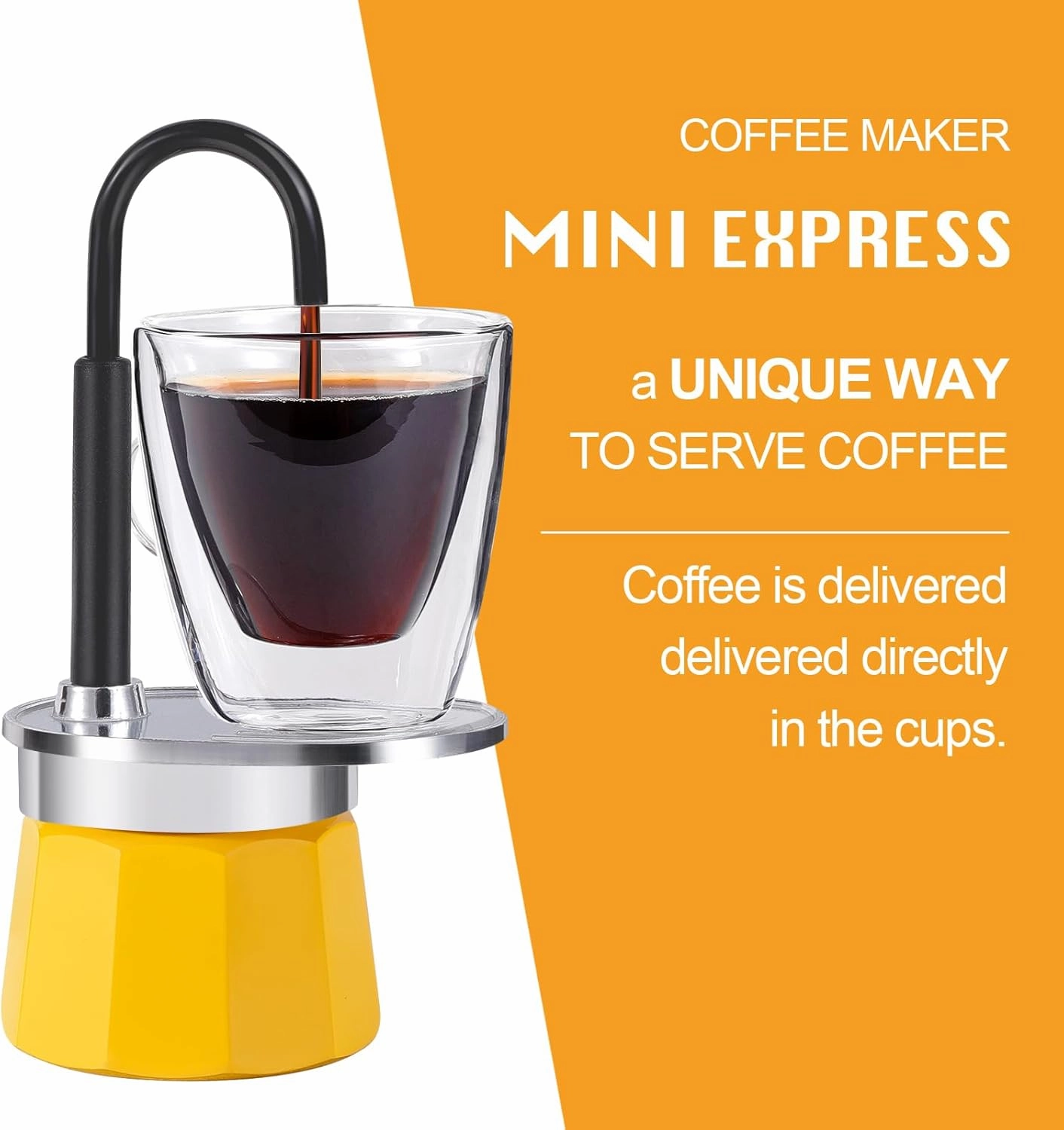 MVPLUE-Mini Express Swiss Single Tube Moka Pot Aluminum Yellow，Moka Set includes One Double Wall 3oz Cup,Enjoy delicious coffee in no time