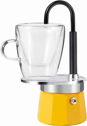 MVPLUE-Mini Express Swiss Single Tube Moka Pot Aluminum Yellow，Moka Set includes One Double Wall 3oz Cup,Enjoy delicious coffee in no time