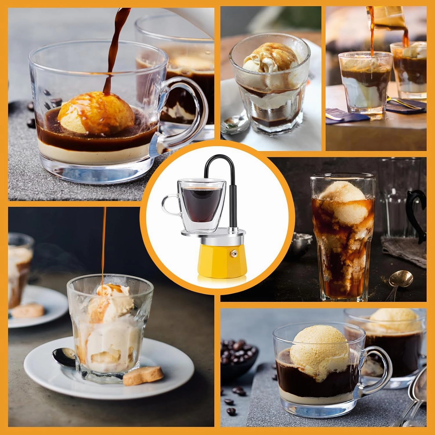 MVPLUE-Mini Express Swiss Single Tube Moka Pot Aluminum Yellow，Moka Set includes One Double Wall 3oz Cup,Enjoy delicious coffee in no time