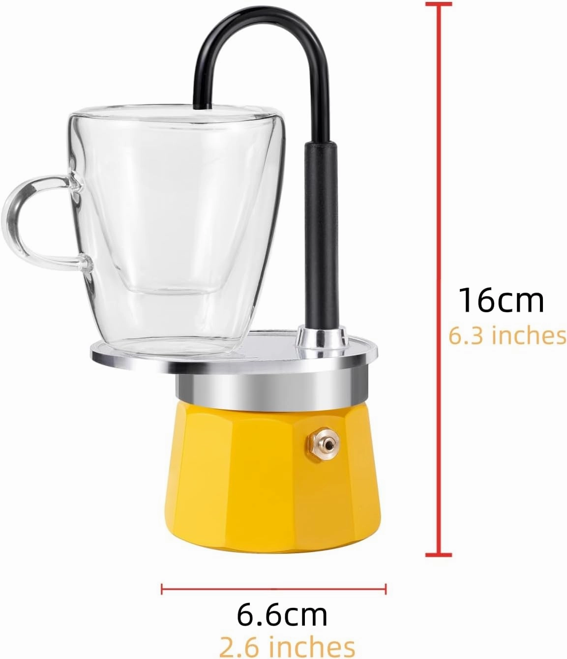 MVPLUE-Mini Express Swiss Single Tube Moka Pot Aluminum Yellow，Moka Set includes One Double Wall 3oz Cup,Enjoy delicious coffee in no time