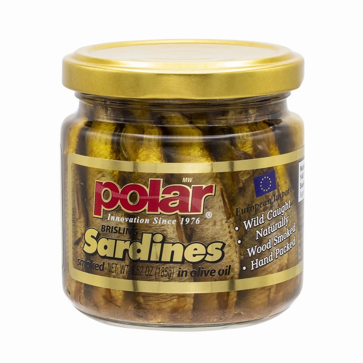 MW Polar Smoked Brisling Sardines in Olive Oil in glass Jar, Wild Caught, Kosher Certified, Natural Source of Omega 3, Hand Packed, Keto Friendly, Ready to Eat 6.52 oz (Pack of 12)