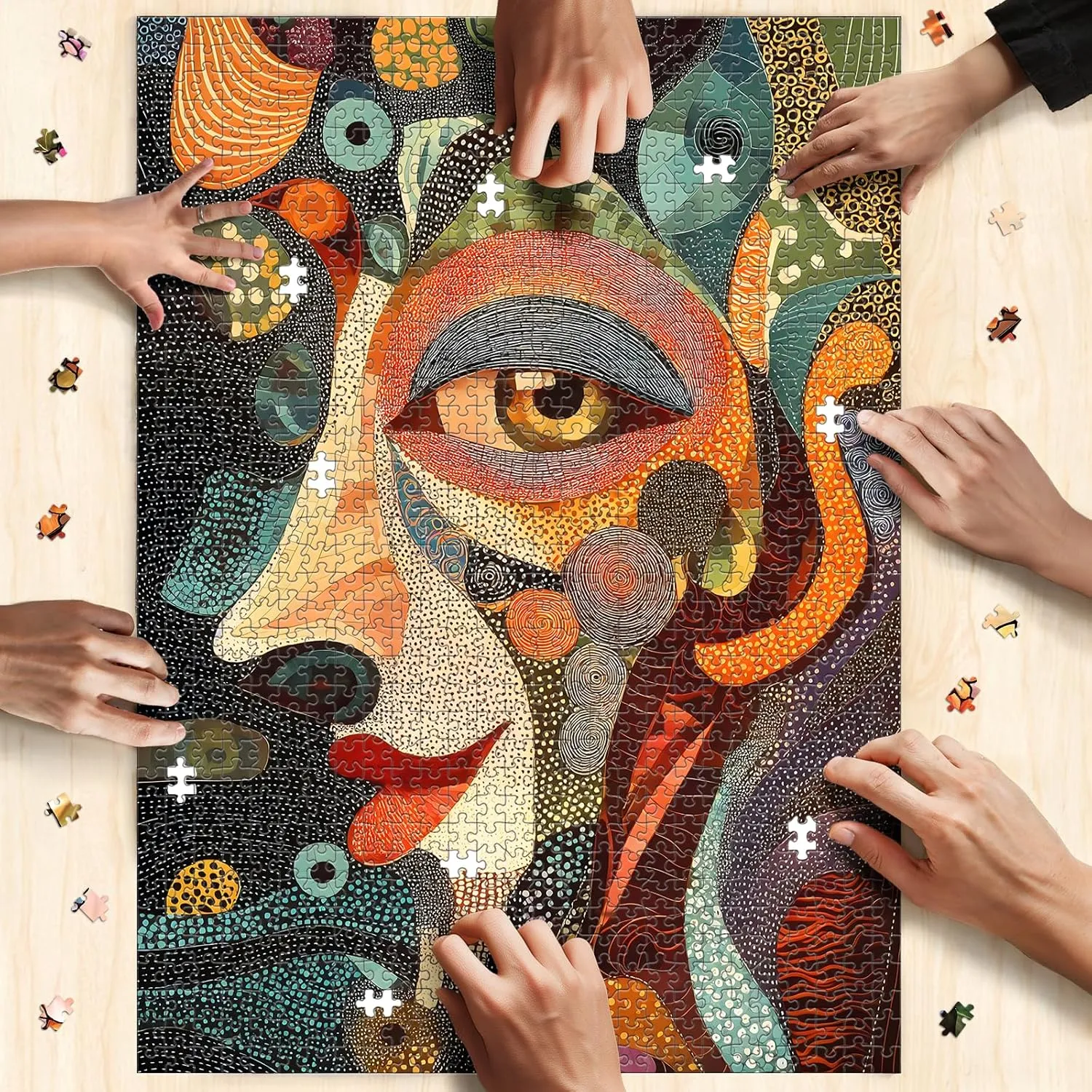 Mysterious Face Jigsaw Puzzles for Adults 1000 Pieces, 6 Colors on Back Puzzles, Pieces Fit Together Perfectly, Puzzle Size 26.6x19.2