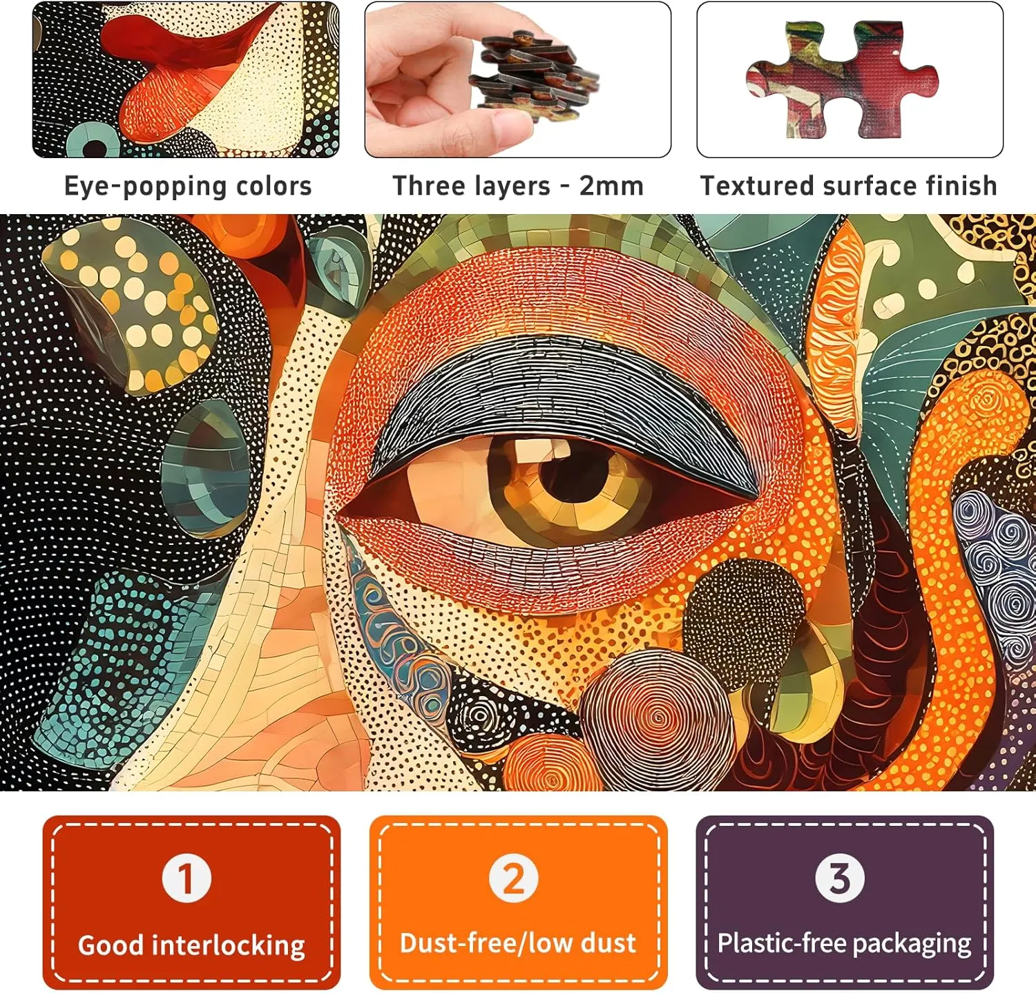 Mysterious Face Jigsaw Puzzles for Adults 1000 Pieces, 6 Colors on Back Puzzles, Pieces Fit Together Perfectly, Puzzle Size 26.6x19.2