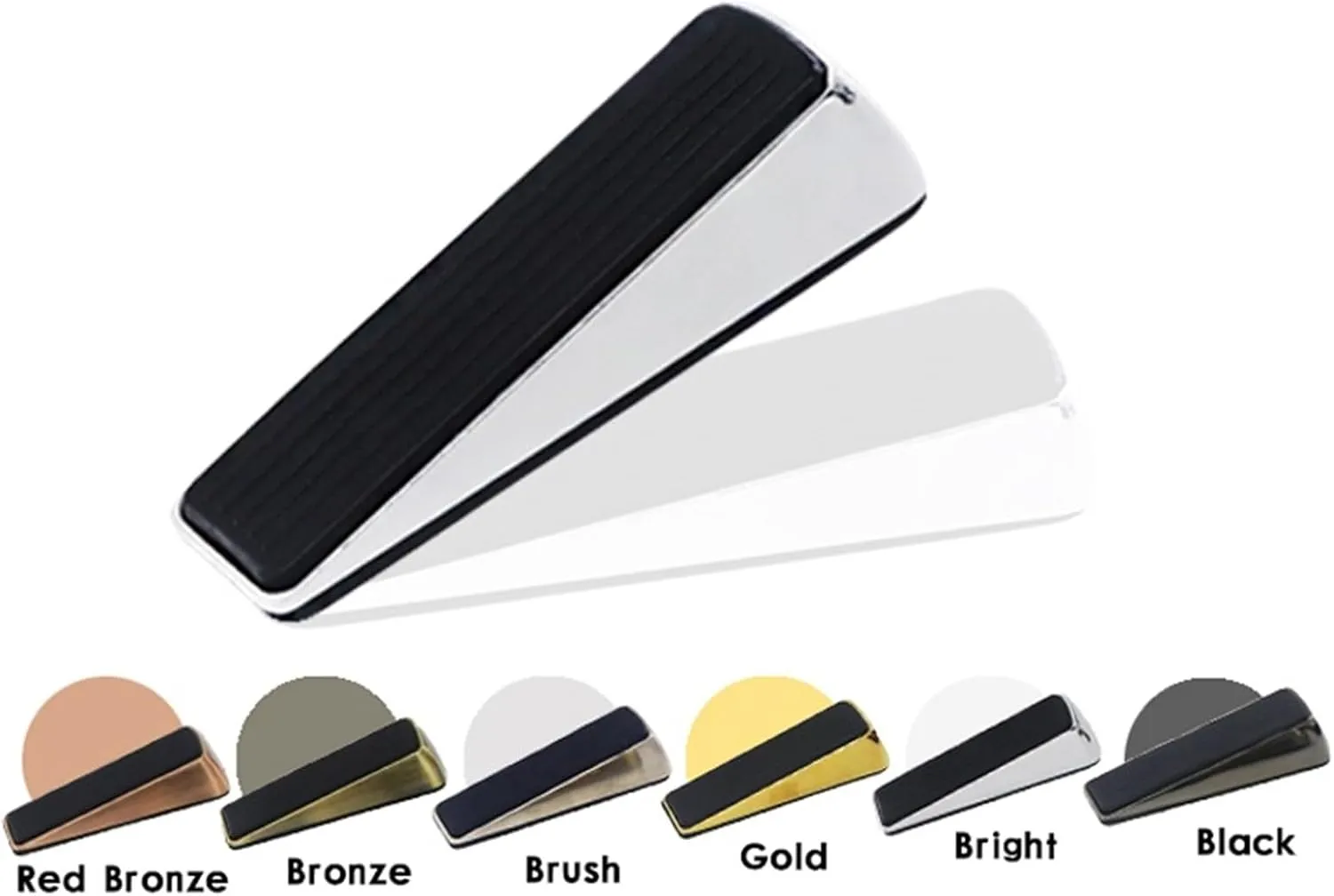Nail-Free Zinc Alloy Door Wedge Stop Door Stopper Rubber Hidden Door Holders Bronze Gold Black Bright Chrome Door Hardware 1Pcs(Black)