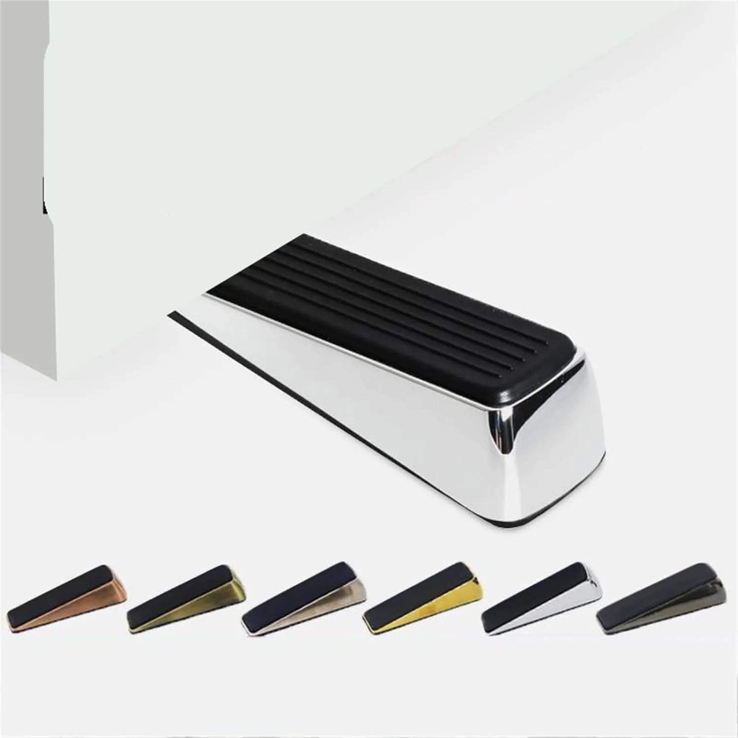 Nail-Free Zinc Alloy Door Wedge Stop Door Stopper Rubber Hidden Door Holders Bronze Gold Black Bright Chrome Door Hardware 1Pcs(Black)