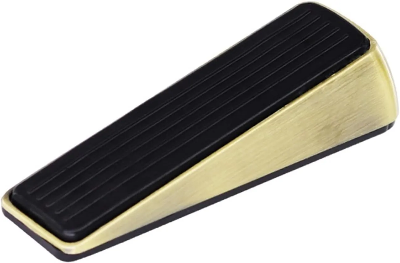 Nail-Free Zinc Alloy Door Wedge Stop Door Stopper Rubber Hidden Door Holders Bronze Gold Black Bright Chrome Door Hardware 1Pcs(Black)
