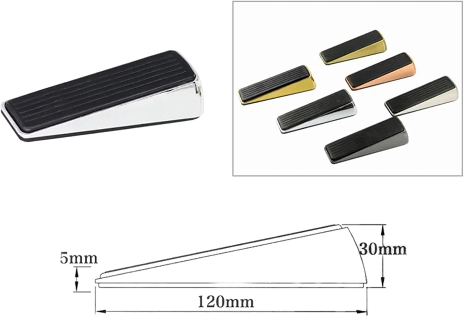 Nail-Free Zinc Alloy Door Wedge Stop Door Stopper Rubber Hidden Door Holders Bronze Gold Black Bright Chrome Door Hardware 1Pcs(Black)