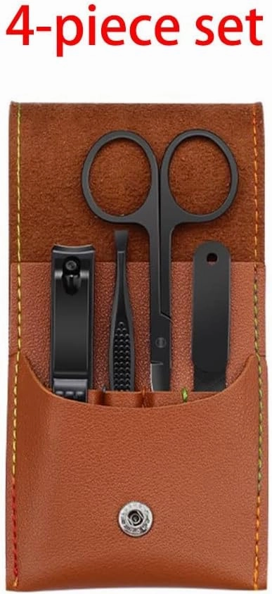 Nail Clippers Kit Travel Mini Manicure Set Nail Clipper Set 4 in 1 High Carbon Steel Pedicure Care Beauty Set with PU Leather Case Pedicure Tools for Feet (Color : Brown)