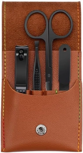 Nail Clippers Kit Travel Mini Manicure Set Nail Clipper Set 4 in 1 High Carbon Steel Pedicure Care Beauty Set with PU Leather Case Pedicure Tools for Feet (Color : Brown)