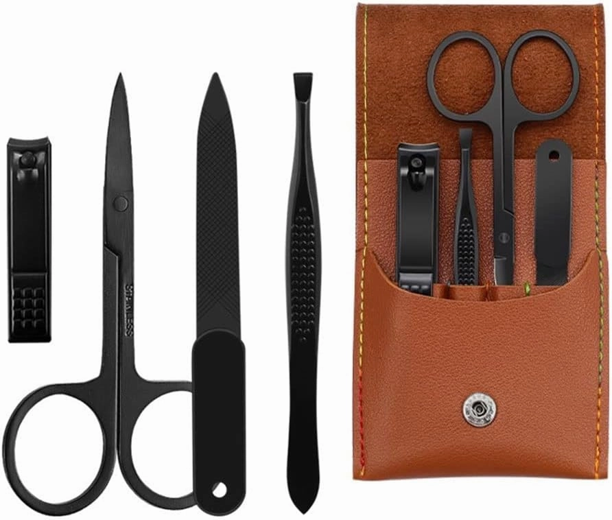Nail Clippers Kit Travel Mini Manicure Set Nail Clipper Set 4 in 1 High Carbon Steel Pedicure Care Beauty Set with PU Leather Case Pedicure Tools for Feet (Color : Brown)