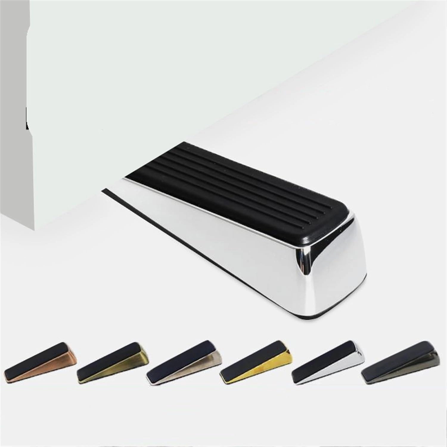 Nail-Free Zinc Alloy Door Wedge Stop Door Stopper Rubber Hidden Door Holders Bronze Gold Black Bright Chrome Door Hardware 1Pcs(Brushed Silver)