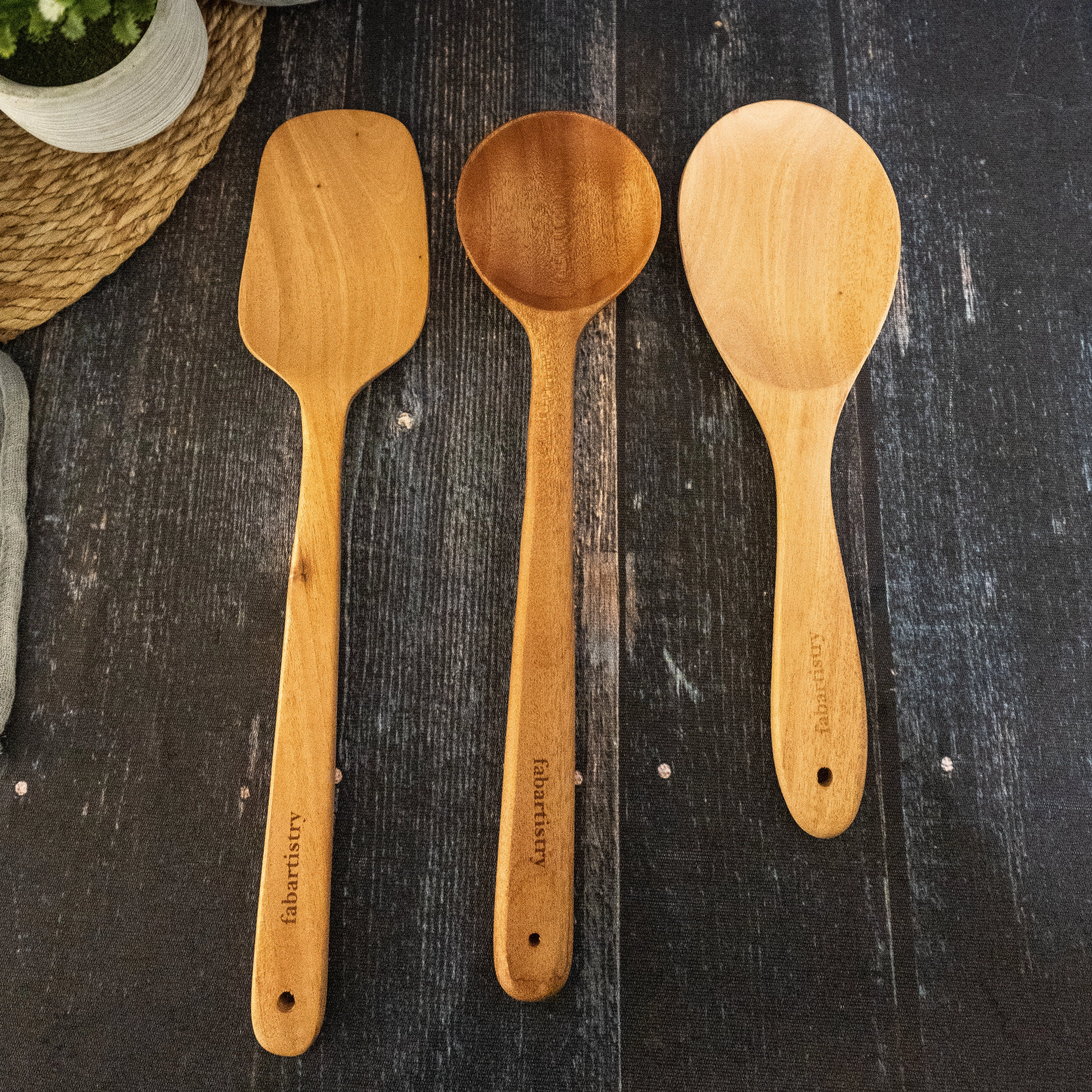 Neem Wood Ladles Set of 3 (Rice, Curry and Flip)