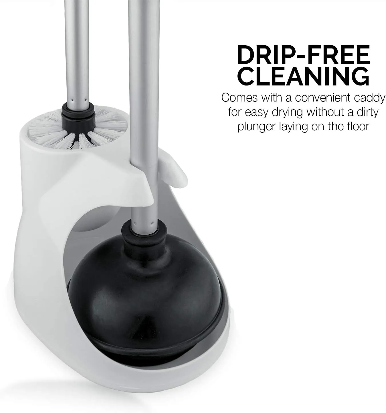 NEIKO 60168A Toilet Plunger Set, 4 Piece, Bonus Mini Sink & Drain Plunger, Toilet Bowl Brush & Caddy, Patented All-Angle Design, Telescopic Aluminum Handle, Bathroom Toilet Brush and Plunger Set