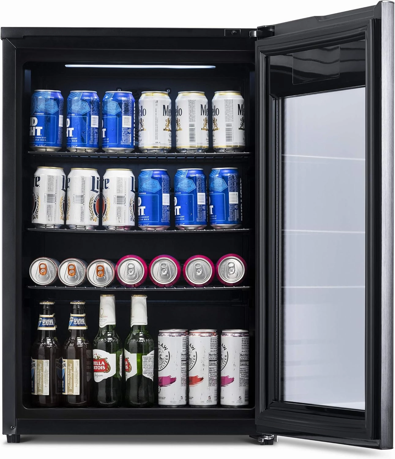 NewAir 125 Can Beer Froster, Mini Fridge, Small Drink Dispenser Machine, Freestanding Beer Freezer, Refrigerator and Cooler in Black - Frosts Drink to 23F, for Office or Bar with Adjustable Shelves