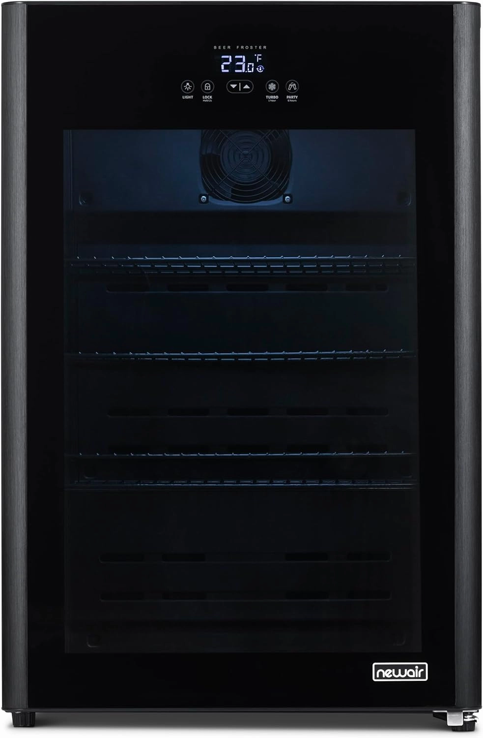 NewAir 125 Can Beer Froster, Mini Fridge, Small Drink Dispenser Machine, Freestanding Beer Freezer, Refrigerator and Cooler in Black - Frosts Drink to 23F, for Office or Bar with Adjustable Shelves
