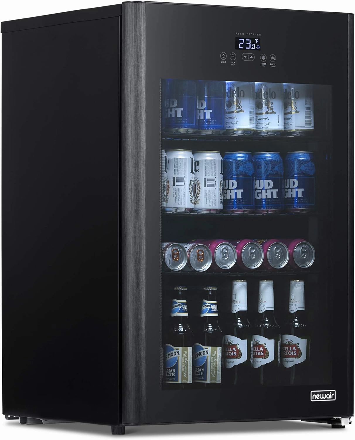 NewAir 125 Can Beer Froster, Mini Fridge, Small Drink Dispenser Machine, Freestanding Beer Freezer, Refrigerator and Cooler in Black - Frosts Drink to 23F, for Office or Bar with Adjustable Shelves