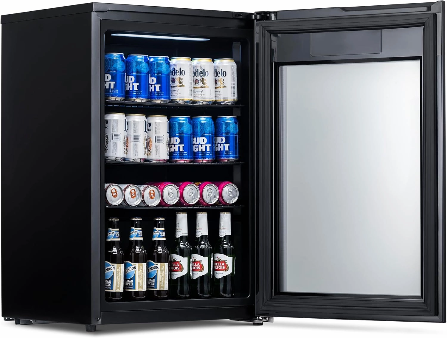 NewAir 125 Can Beer Froster, Mini Fridge, Small Drink Dispenser Machine, Freestanding Beer Freezer, Refrigerator and Cooler in Black - Frosts Drink to 23F, for Office or Bar with Adjustable Shelves