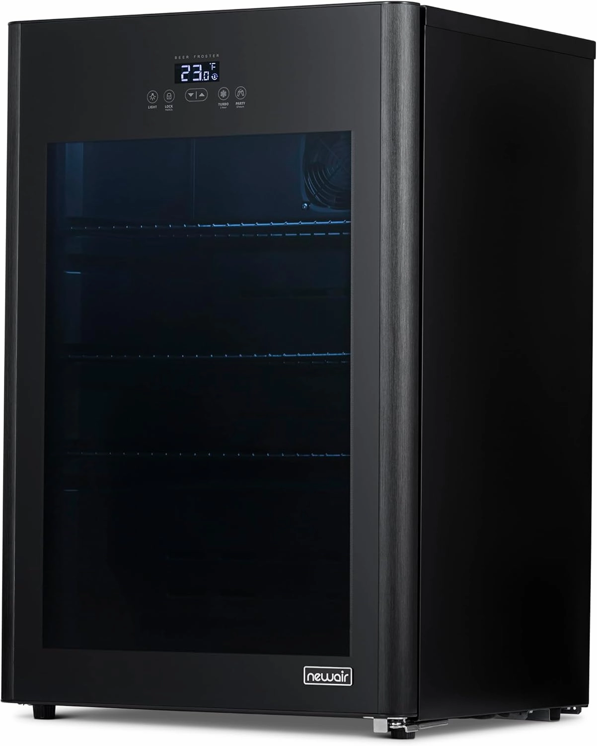 NewAir 125 Can Beer Froster, Mini Fridge, Small Drink Dispenser Machine, Freestanding Beer Freezer, Refrigerator and Cooler in Black - Frosts Drink to 23F, for Office or Bar with Adjustable Shelves
