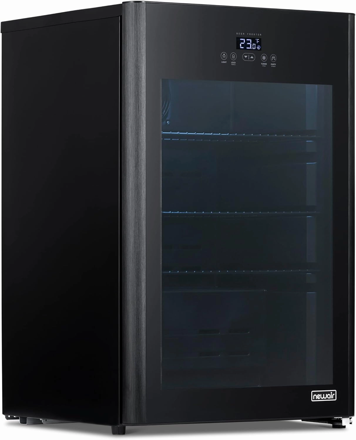 NewAir 125 Can Beer Froster, Mini Fridge, Small Drink Dispenser Machine, Freestanding Beer Freezer, Refrigerator and Cooler in Black - Frosts Drink to 23F, for Office or Bar with Adjustable Shelves