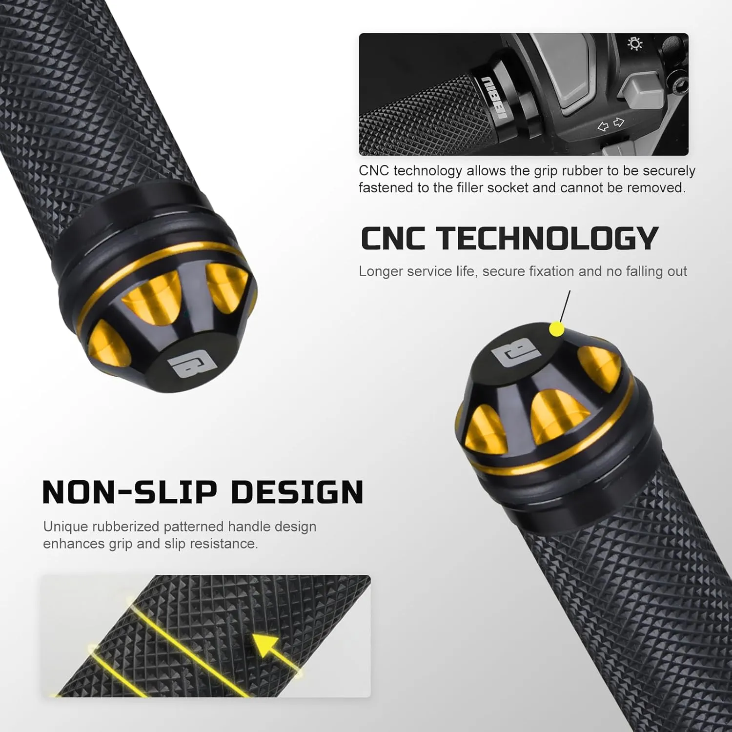 NIBBI Motorcycle Hand Grips, Racing CNC Aluminum & Soft Rubber Handlebar,7/8" Handle Grips for ATV GY6 Scooter