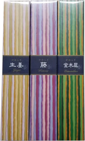 nippon kodo Kayuragi Incense Set of 3 Scents (Ginger, Osmanthus and Wisteria) 40 Sticks in Each Scent