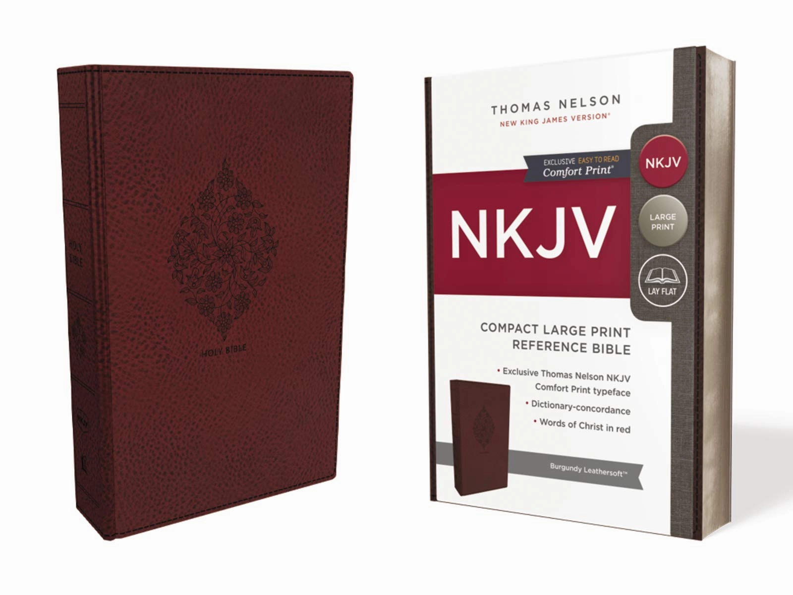 NKJV Compact Larger Print Reference Bible (Leathersoft, Burgundy)
