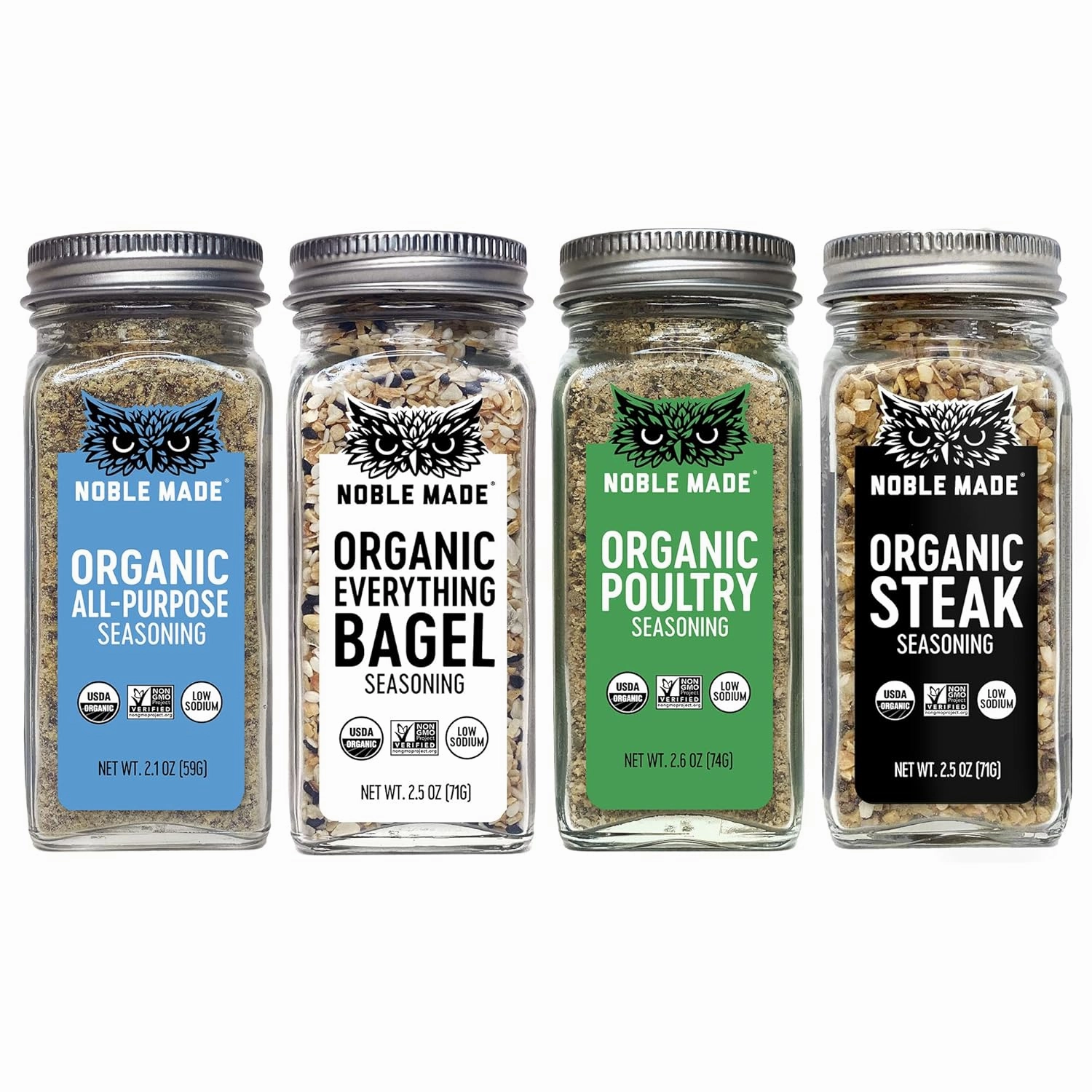 Noble Made Organic Seasoning Variety Pack, All Purpose Seasoning Gift Set, Steak, Poultry & Everything Bagel Seasoning, For Turkey, Meat, Chicken, Gluten Free, Sugar Free, Low Sodium, 4 Pack