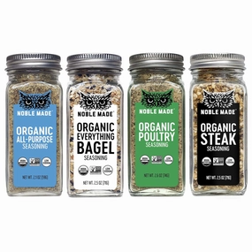 Noble Made Organic Seasoning Variety Pack, All Purpose Seasoning Gift Set, Steak, Poultry & Everything Bagel Seasoning, For Turkey, Meat, Chicken, Gluten Free, Sugar Free, Low Sodium, 4 Pack