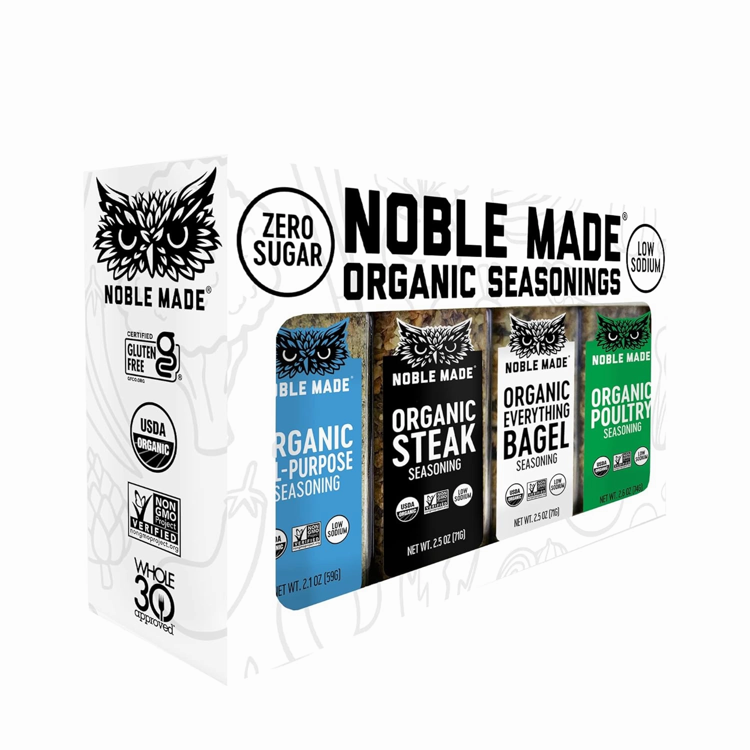 Noble Made Organic Seasoning Variety Pack, All Purpose Seasoning Gift Set, Steak, Poultry & Everything Bagel Seasoning, For Turkey, Meat, Chicken, Gluten Free, Sugar Free, Low Sodium, 4 Pack