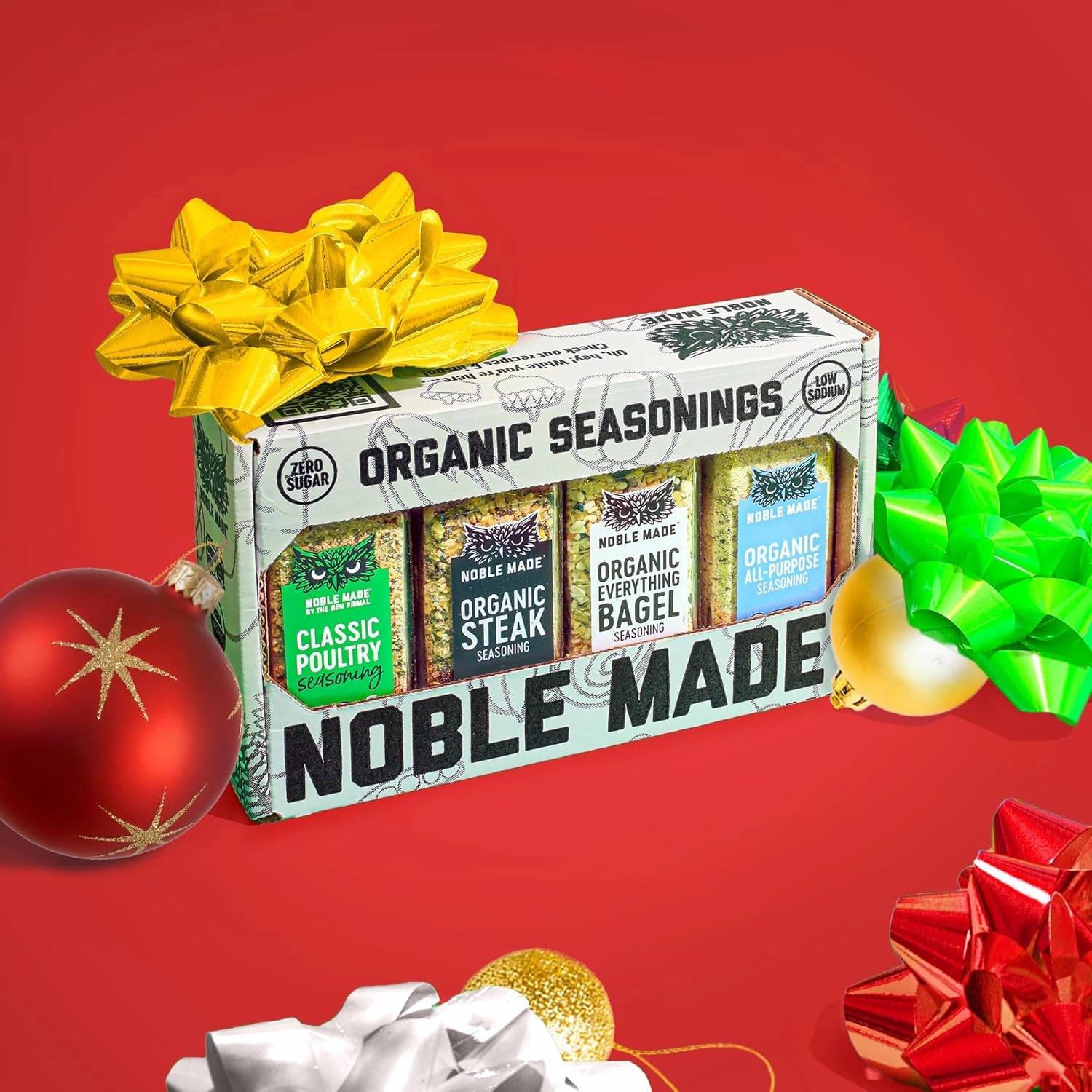 Noble Made Organic Seasoning Variety Pack, All Purpose Seasoning Gift Set, Steak, Poultry & Everything Bagel Seasoning, For Turkey, Meat, Chicken, Gluten Free, Sugar Free, Low Sodium, 4 Pack