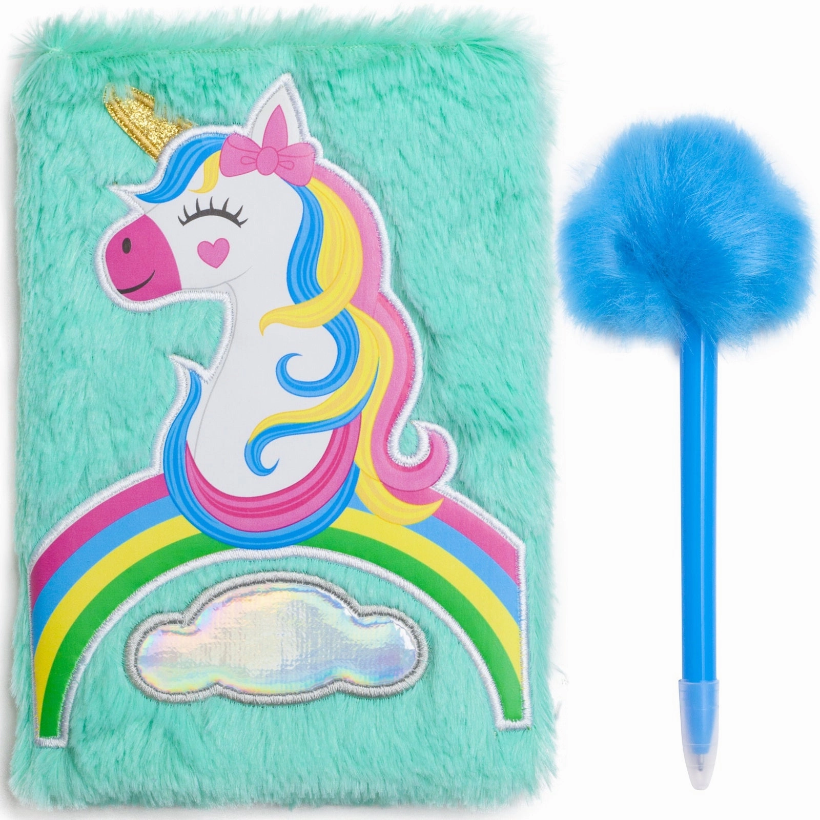 Note Pad And Fluffy Pen Set - Rainbow Unicorn